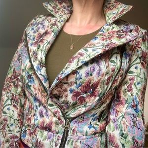 Free People floral tapestry moto style jacket size 2